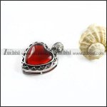 Rubine Stone Stainless Steel Heart Pendant - p000099