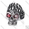 Stainless Steel Red Zircon Skull Ring - JR350003