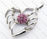 Heart Casting Pendant in Steel w Crystal Pink Rhinestone JP41002