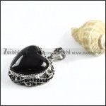 Smooth Black Stone Stainless Steel Heart Pendant - p000095