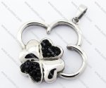 Four Clover Stainless Steel Pendant with Black Rhinestone JP4100