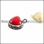 Coral Red Stone Stainless Steel Heart Pendant - p000096